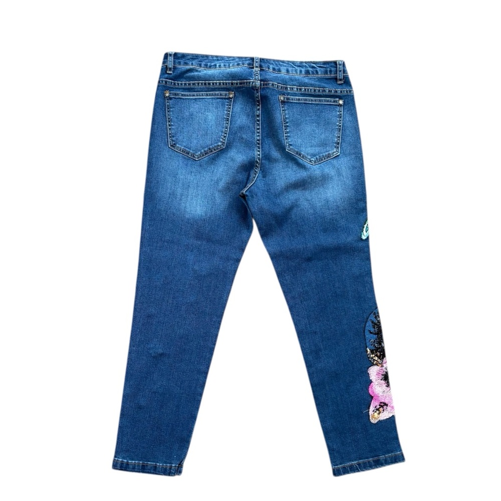 V Cristina Embroidered Sequin Tropical Skinny Distressed Jeans Size 10 Floral - Picture 7 of 7
